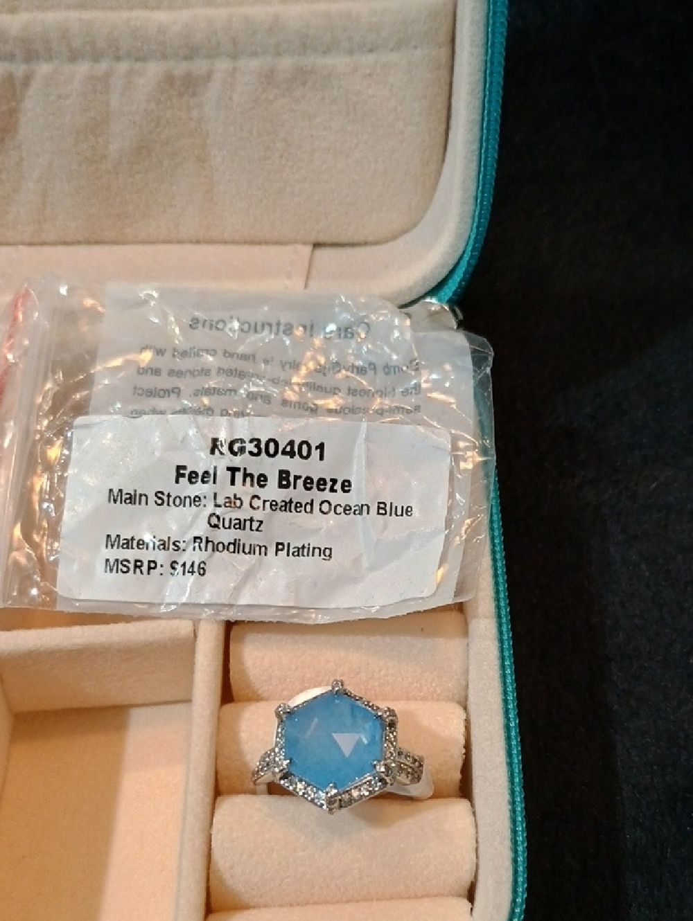 bp Ocean Blue Hexagon Ring with Sparkling Accents